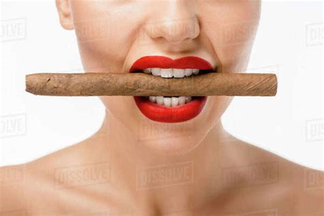 Cropped Shot Of Naked Girl Holding Cigar In Mouth Isolated On White Royalty Free Stock Photo
