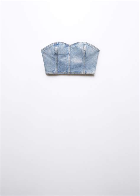 MANGO Denim Glitter Corset Top in Medium Blue | endource