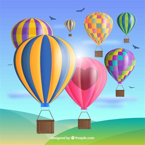 Fondo De Globos De Aire Caliente En Estilo Realista Vector Premium