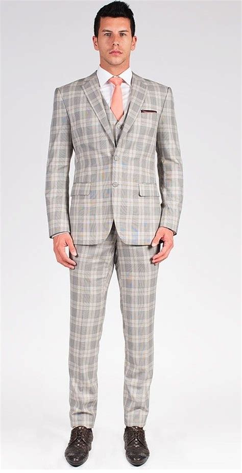 The Beckham Light Grey Plaid 3 Piece Suit This Three Piece Light Grey Glen Plaid Piece Is