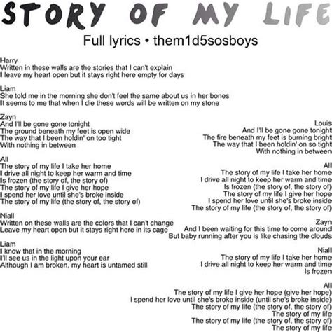 One Direction Story Of My Life Lyrics