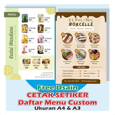 Jual Cetak Setiker Daftar Menu Makanan Minuman Custom Stiker Daftar