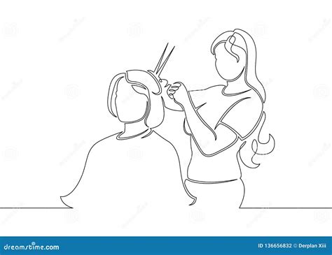 Drawn Line Art Doodle Hairdresser Stock Vector Illustration Of