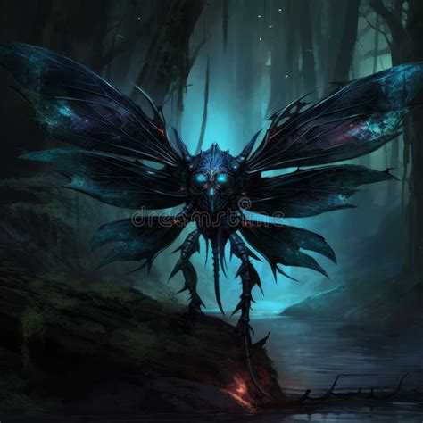 Dragonfly In A High Fantasy Forest Dark Cyan And Dark Bronze Concept
