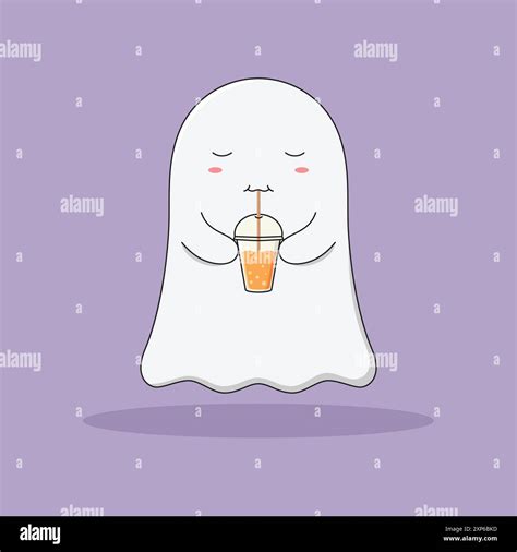 Cute Cartoon Ghost Holding A Cup Of Orange Juice Halloween Character
