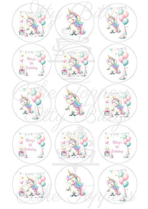 Cute Watercolour Unicorn Edible Cupcake Toppers Itty Bitty Cake Toppers