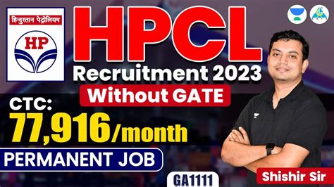 HPCL Recruitment 2023 WITHOUT GATE CTC 77 916 Month Permanent