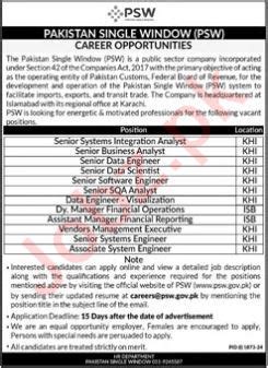 Pakistan Single Window Psw Jobs Job Advertisement Pakistan