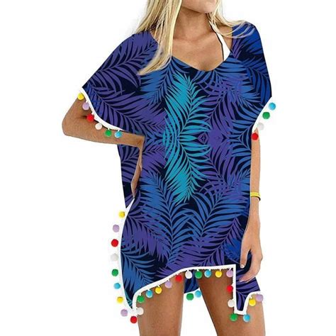 Robe De Plage Femmes Garniture Caftan En Mousseline Soie Glands Maillots Bain Ample Bikini