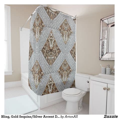 Bling Gold Sequins Silver Accent Design Print Shower Curtain Printed