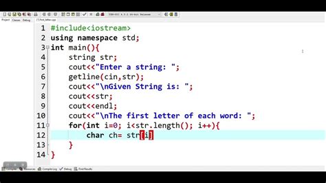 How to print the first letter of each word of a string in C++ - YouTube