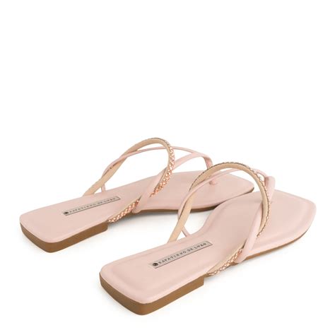 Rasteira Napa Malha Pedra Nude Baby Rosa