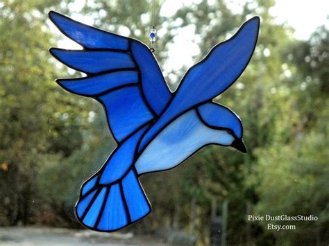 Stained Glass Suncatcher Blue Bird Of Happiness Window Hanging Blue