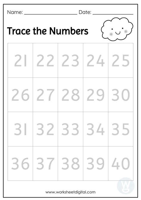 Free Printable Worksheets For Kids Tracing Numbers 1 20 40 Off