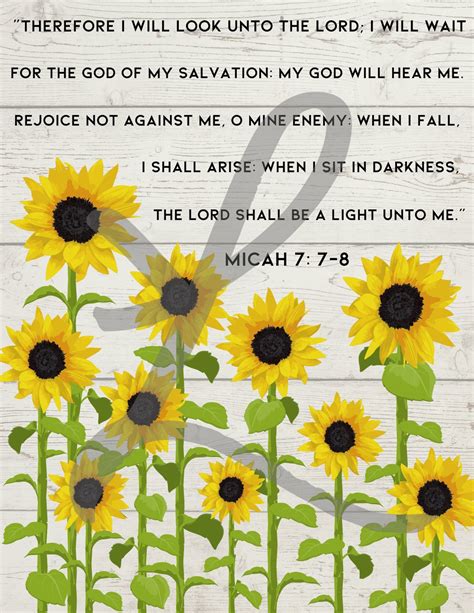 Printable 85x11 Sunflower Bible Verse Micah 77 8 Print Etsy