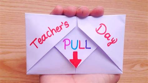 Diy Surprise Message Card For Teacher S Day Pull Tab Origami Envelope Card Teacher S Day