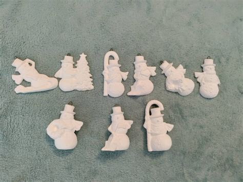 Ceramic Bisque Christmas Ornaments Snowman Set Ready To Paint Etsy