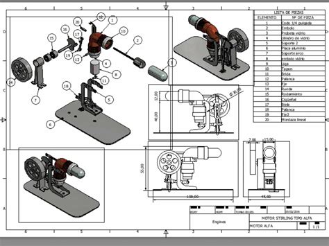 Plano Despiece Motor Stirling Tipo Alfa 2d 1 01 MB Bibliocad