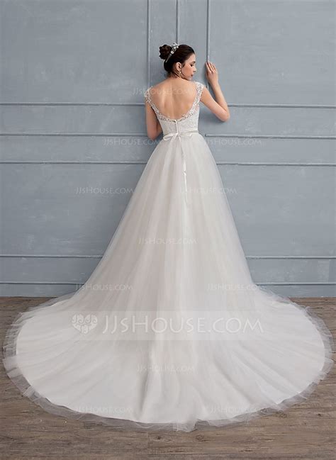 US 214 00 A Line Princess Scoop Neck Court Train Tulle Lace Wedding