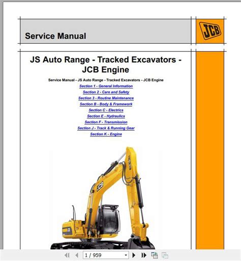 Jcb Excavator Js Auto Range Tracked Excavators Sevices Manual