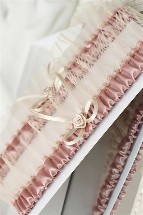 Dusty Pink Garter Set With Nude Tulle Nude Tulle Garter Set Etsy