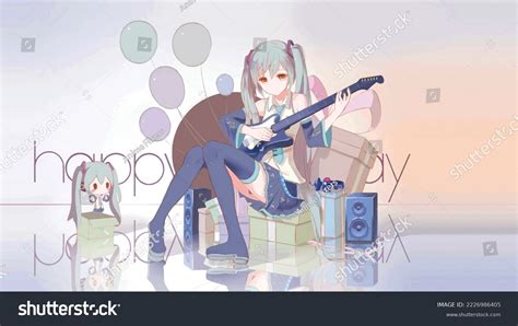 Beautiful Cute Anime Girl Playing Guitar Stock Vector (Royalty Free ...