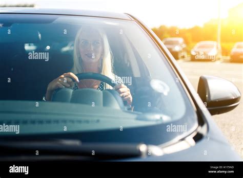 Image Of Blonde Driving Car Stock Photo Alamy