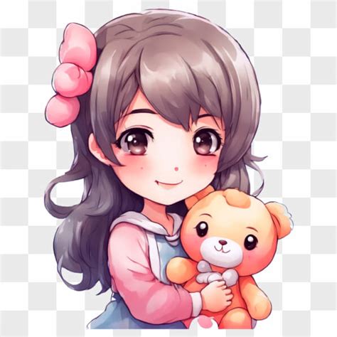 Download Kawaii Anime Girl With Teddy Bear Online Creative Fabrica