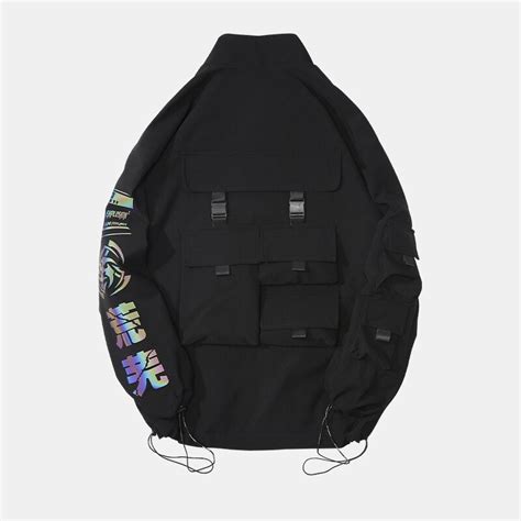 Techwear Chaquetas Tipo Cargo Con Estampado Reflectante Para Hombre