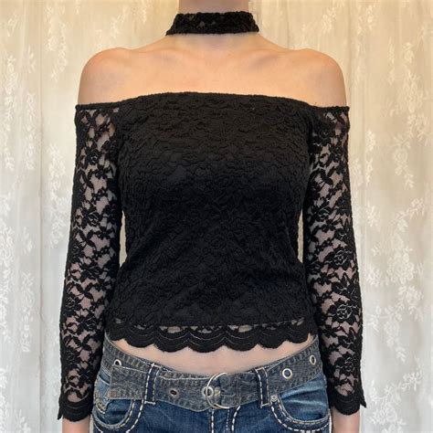 Dainty Black Lace Vampire Off The Shoulder Blouse Depop S