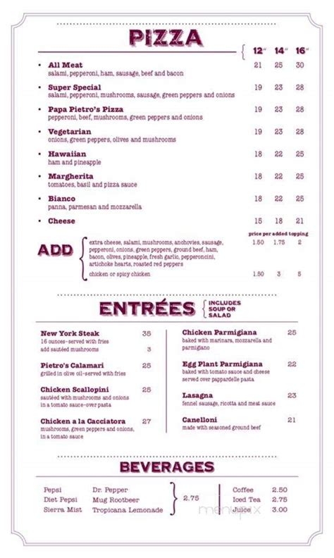 Online Menu Of Pietros Pizza Ii Vacaville Ca