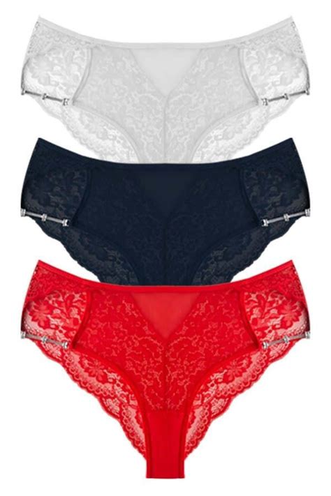 Cottonhill Transparan Tüllü Dantel ve Zincir Detaylı Büyük Beden Kadın Bikini Külot lü Paket