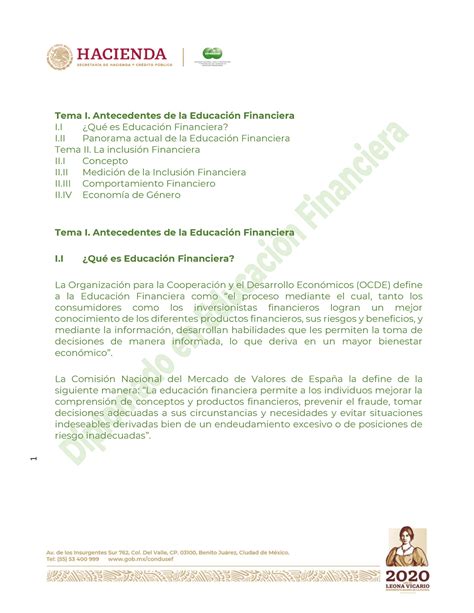 Modulo Educacion Financiera Curso Condusef Tema I Antecedentes