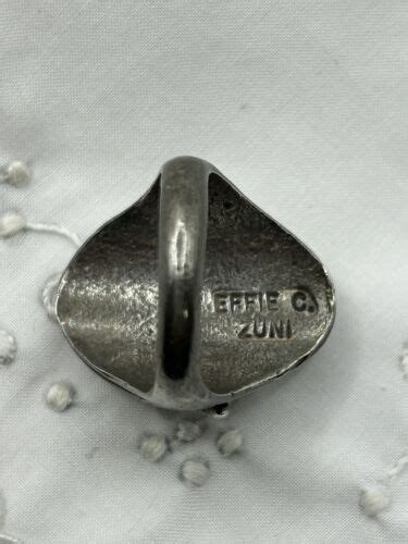 Vintage Signed Effie C Zuni Calavaza Silver Turquoise Coral Ring Size