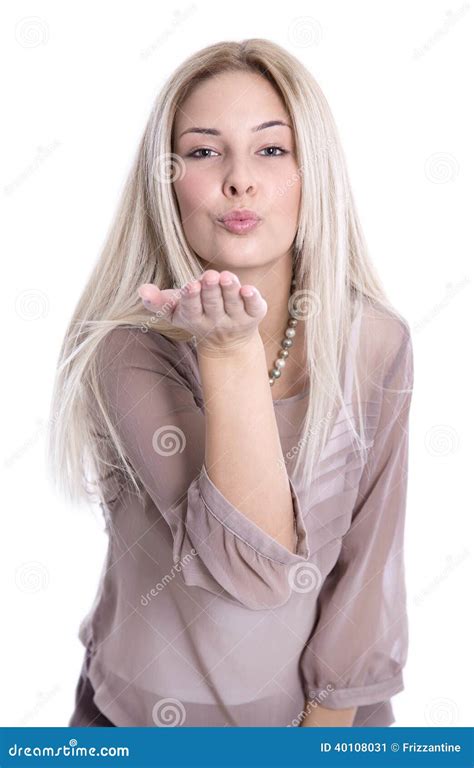La Femme Blonde Attirante Envoie Un Baiser De Vol Dans L Isola D Air Image Stock Image Du