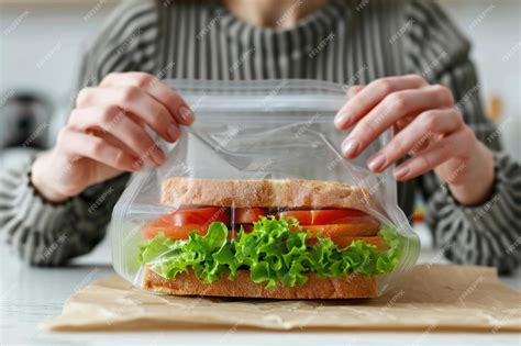 Premium Photo Cropped Image Of Woman Packing Sandwich In Plastic