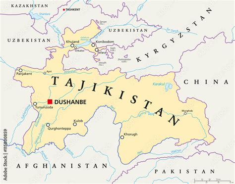 tajikistan political map  capital dushanbe national borders