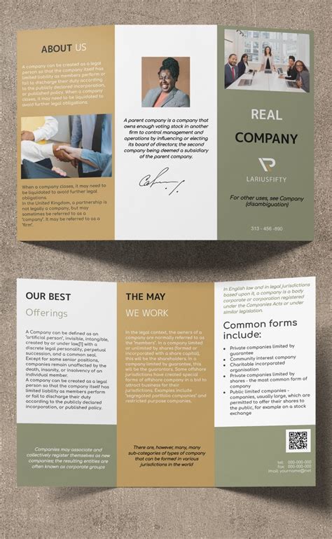 Elegant Tri fold Company Brochure Template In Google Docs