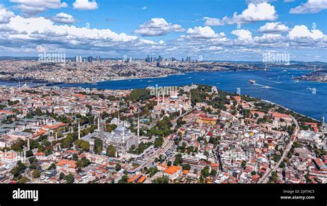 Istanbul Aerial View In Turkey K Several Landmarks Inc Famous Hagia