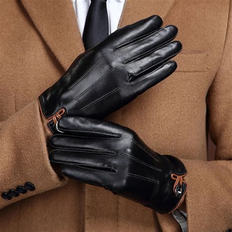 Autumn Winter Warm Genuine Leather Gloves Men Driving Plus Cashmere