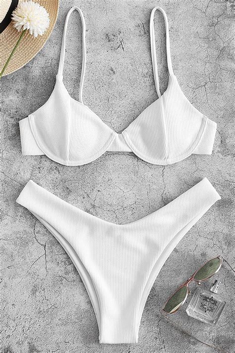 Ribbed Underwire High Leg Bikini Swimsuit White L Artofit