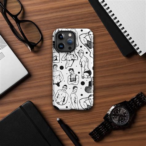 Pin Up Polka Dots Tough Case For Iphone Gay Pin Up Shirtless Men Sexy Guys Hand Drawn