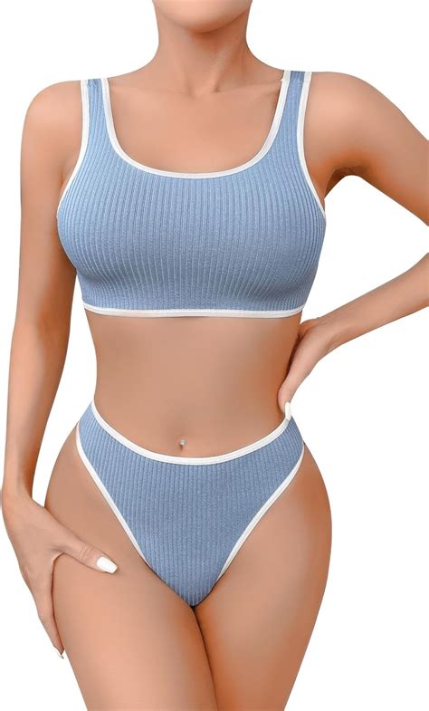 Amazon Banamic Women S Cute Two Piece Lingerie Set Wireless Bra And Thong Panty Set