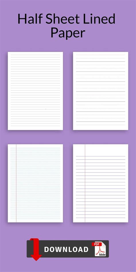 Half Sheet Lined Paper Printable Lined Paper Paper Templates Printable Paper Template