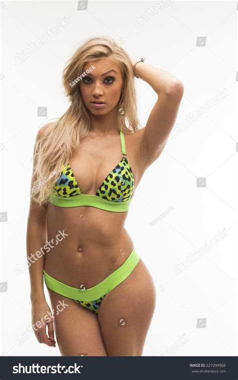 Sexy Slim Blonde Woman Green Bikini Stock Photo Shutterstock