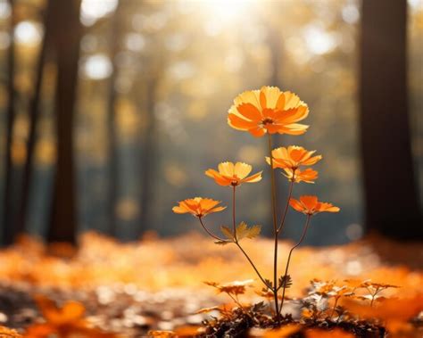 Premium AI Image | orange flowers in the middle of an autumn forest