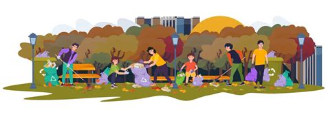 group  people cleaning  park   leaves  waste plastic