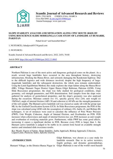 PDF SLOPE STABILITY ANALYSIS AND MITIGATION ALONG CPEC ROUTE KKH BY