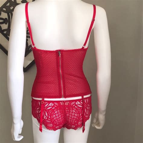 Victoria S Secret Intimates Sleepwear Victorias Secret Corset Lingerie Set In Red Poshmark