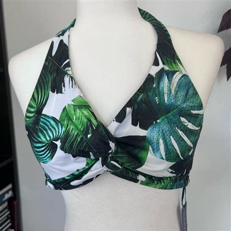 Figleaves Swim Fog Leaves Tropical Leaf Print Halter Bikini Top32 Poshmark